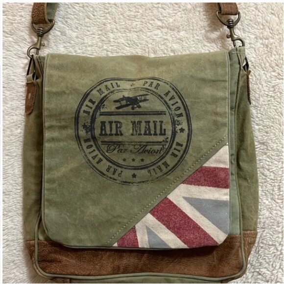 Vintage “Par Avion – Air Mail” Canvas and Leather Messenger Bag - Picture 2 of 16